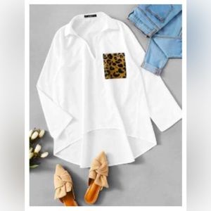 ❤️ 3 for $35 | SHEIN Patched Leopard Pocket Dip Hem Top | Large